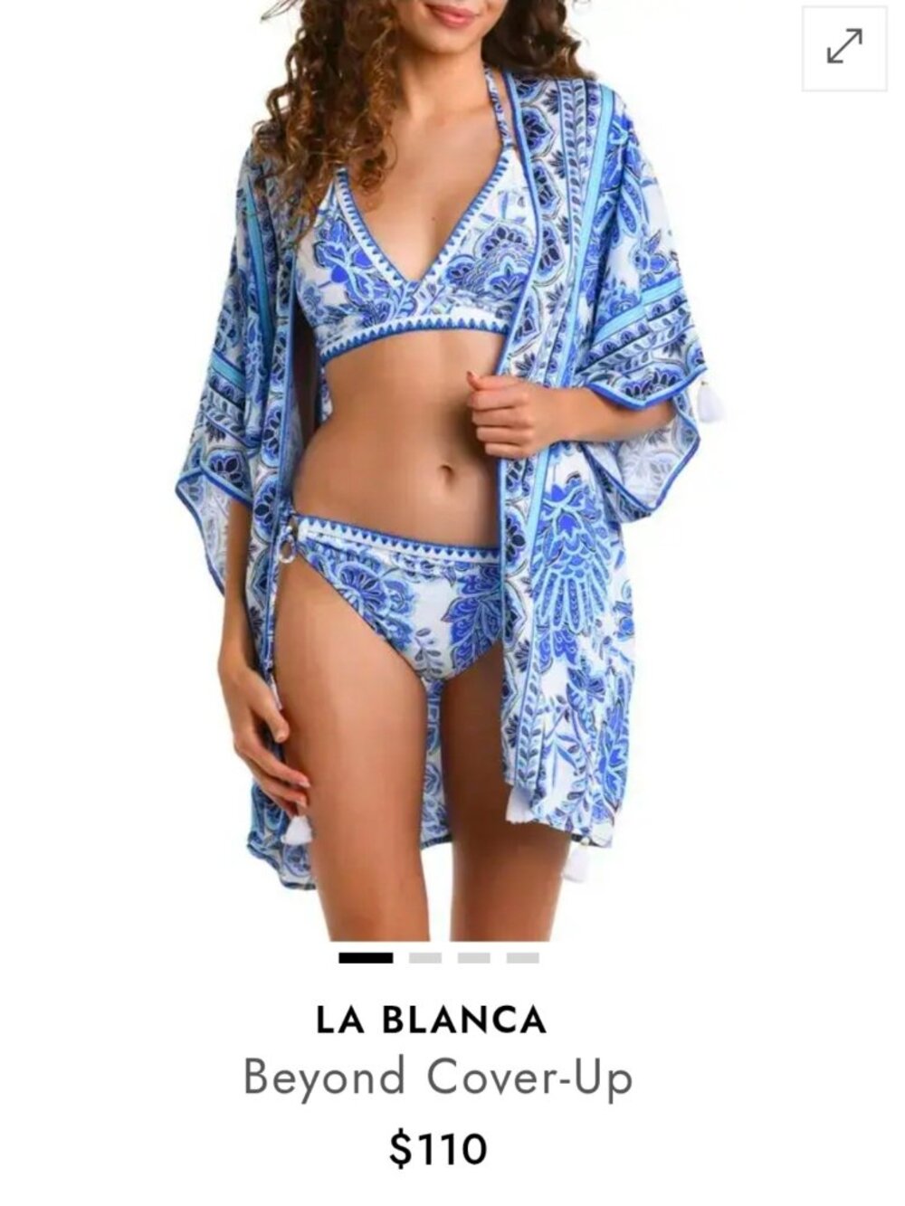 NWT La Blanca Beyond Cover-Up Blue Paisley Tassel Kimono One Size MSRP $110